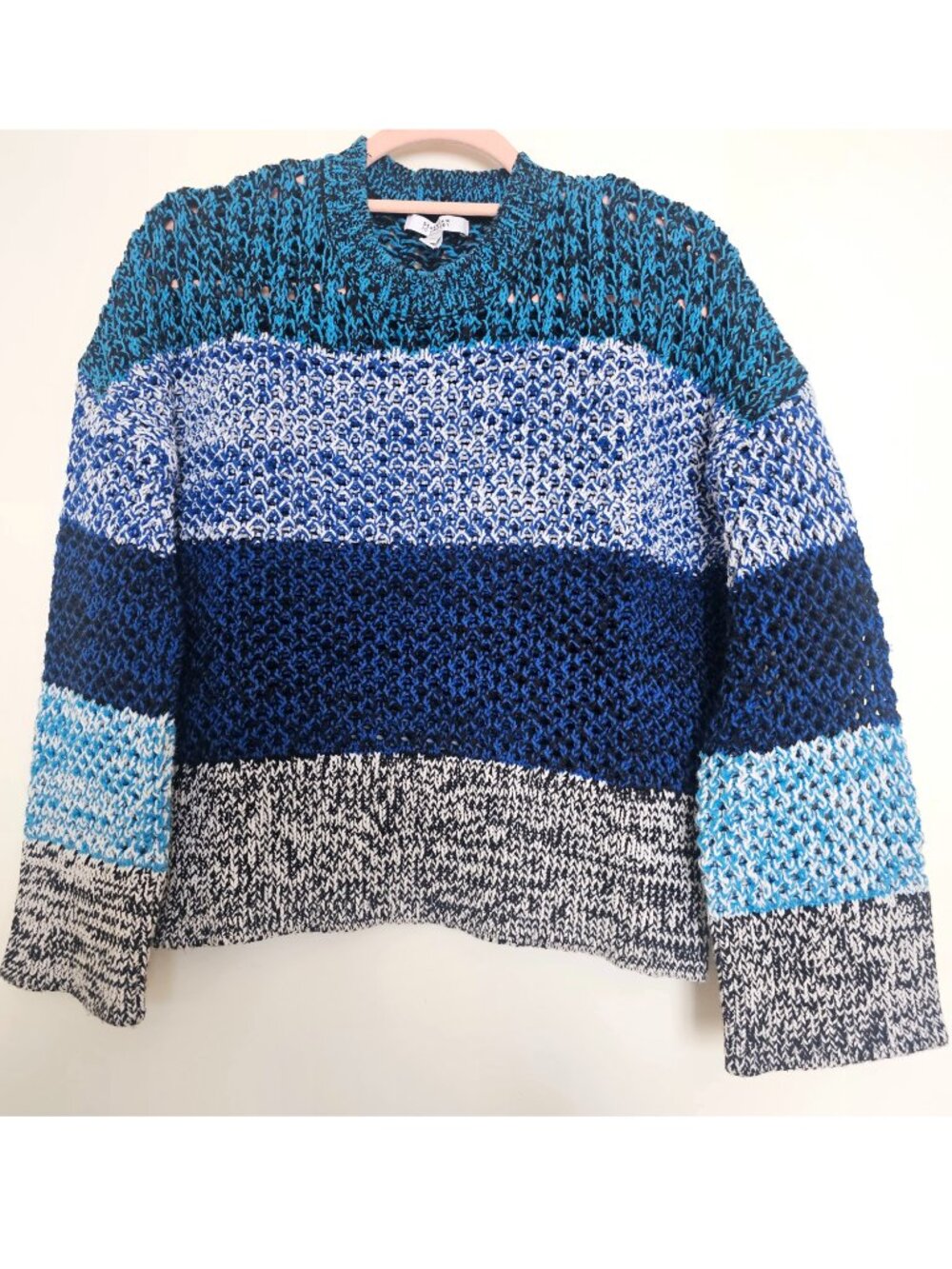 Derek Lam 10 Crosby Cotton Blend Long Sleeve Pullover Crewneck Sweater, S, Blue
